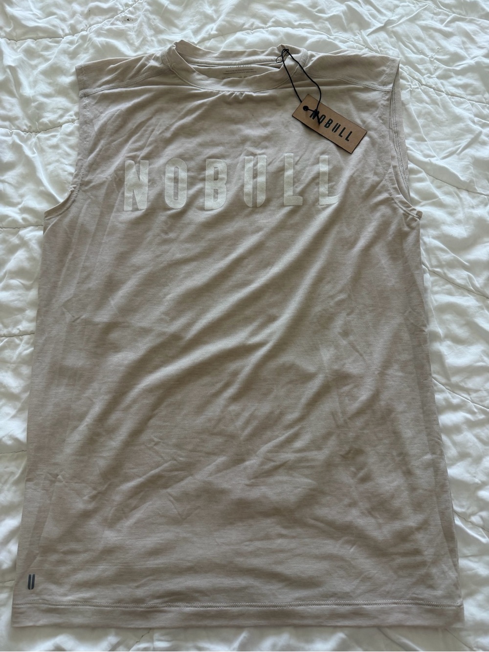 NOBULL Women's Muscle Tank in Taupe with White Logo